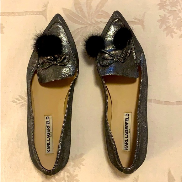 Karl Lagerfeld Shoes - Karl Lagerfield pompom metallic flats